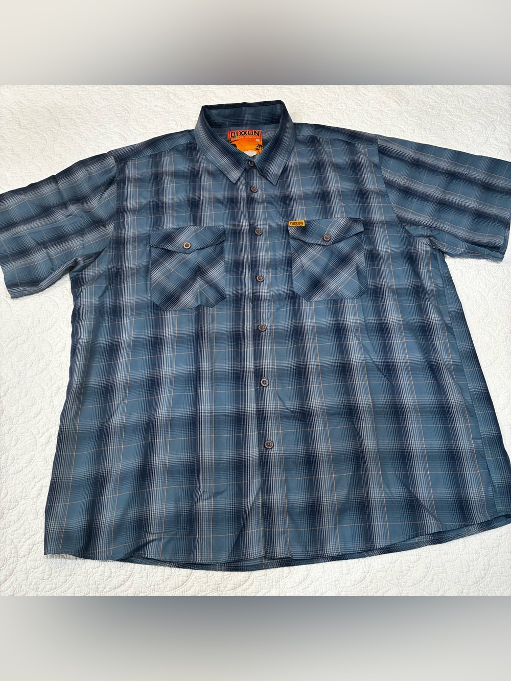 Dixxon Flannel Sea Mist Bamboo Short Sleeve Button Down Shirt Blue Plaid Mens 3X